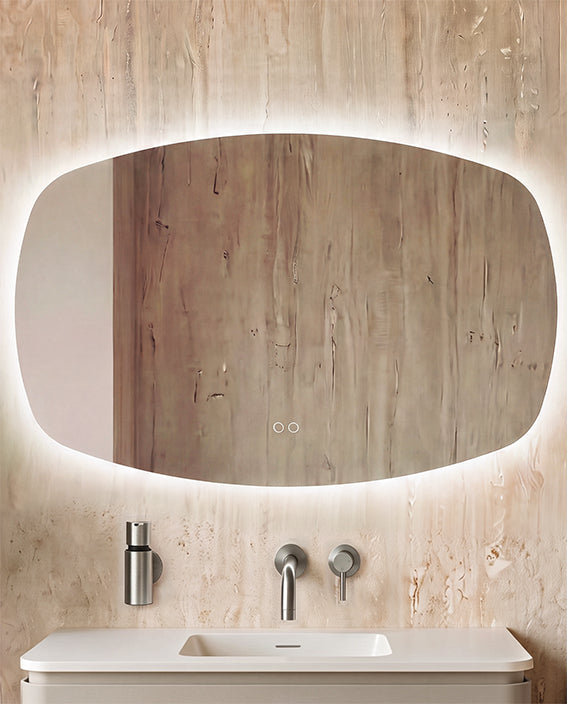 Lumora spiegel rechthoek met afgeronde hoeken met LED, dimbaar en spiegelverwarming 100 x 65 cm