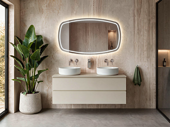 Lumora spiegel rechthoek met afgeronde hoeken met LED, dimbaar en spiegelverwarming 120 x 70 cm
