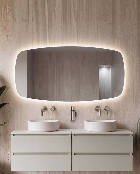 Lumora spiegel rechthoek met afgeronde hoeken met LED, dimbaar en spiegelverwarming 160 x 78 cm