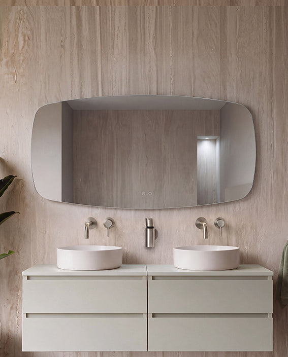 Lumora spiegel rechthoek met afgeronde hoeken met LED, dimbaar en spiegelverwarming 160 x 78 cm