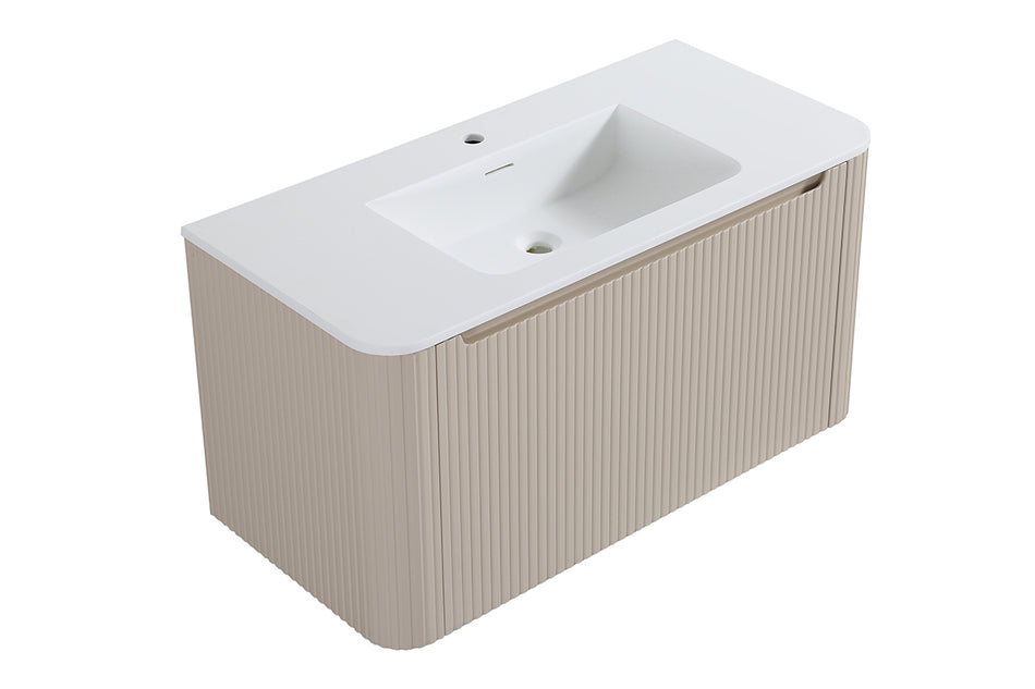 Sulora onderkast afgeronde hoeken geribbeld met 1 lade 1 uitsparing 80 x 48 cm mat beige