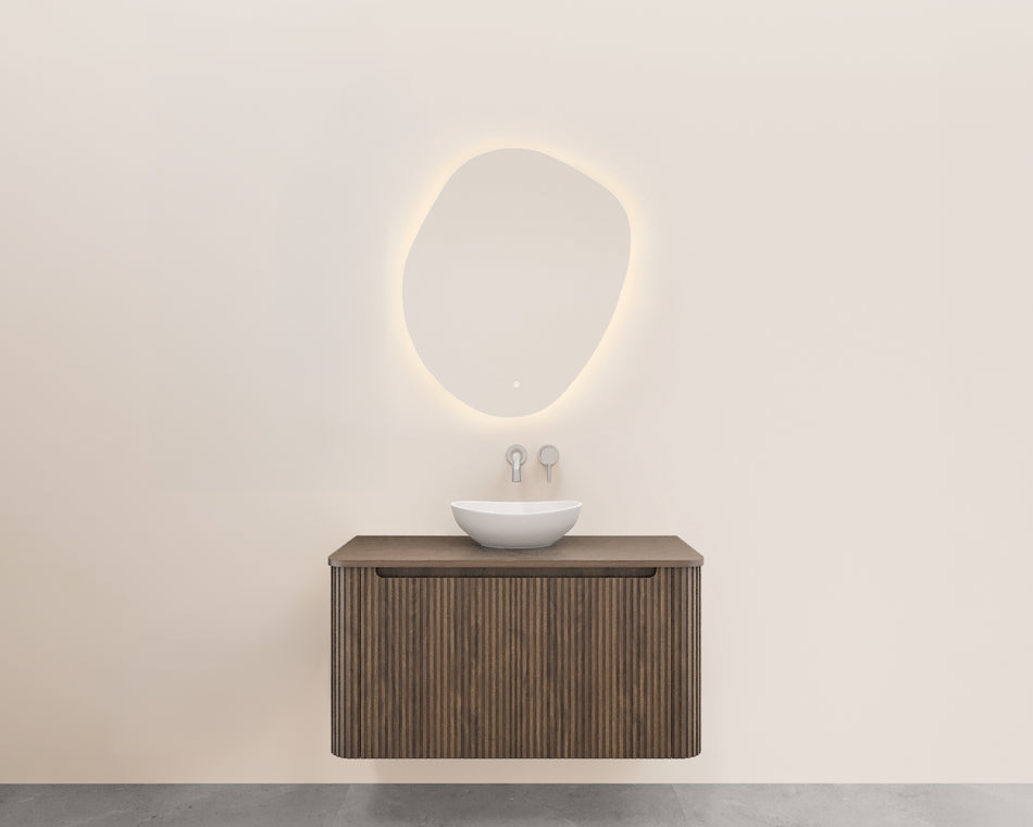 Sulora onderkast afgeronde hoeken geribbeld met 1 lade 1 uitsparing 100 x 48 cm bruin eiken