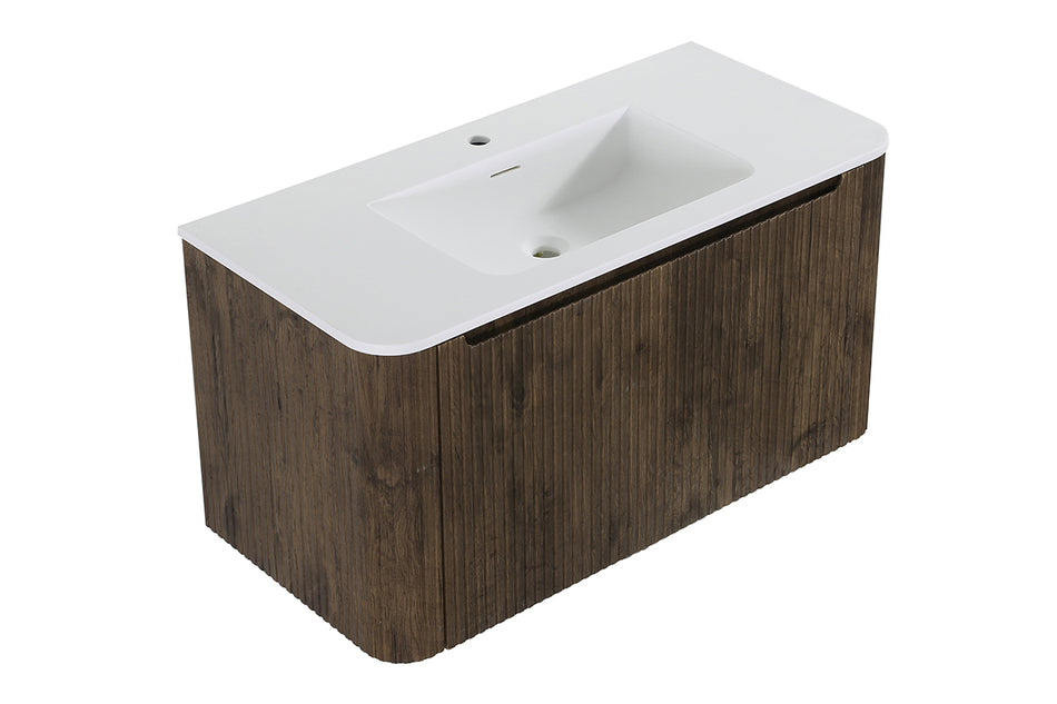 Sulora onderkast afgeronde hoeken geribbeld met 1 lade 1 uitsparing 100 x 48 cm bruin eiken