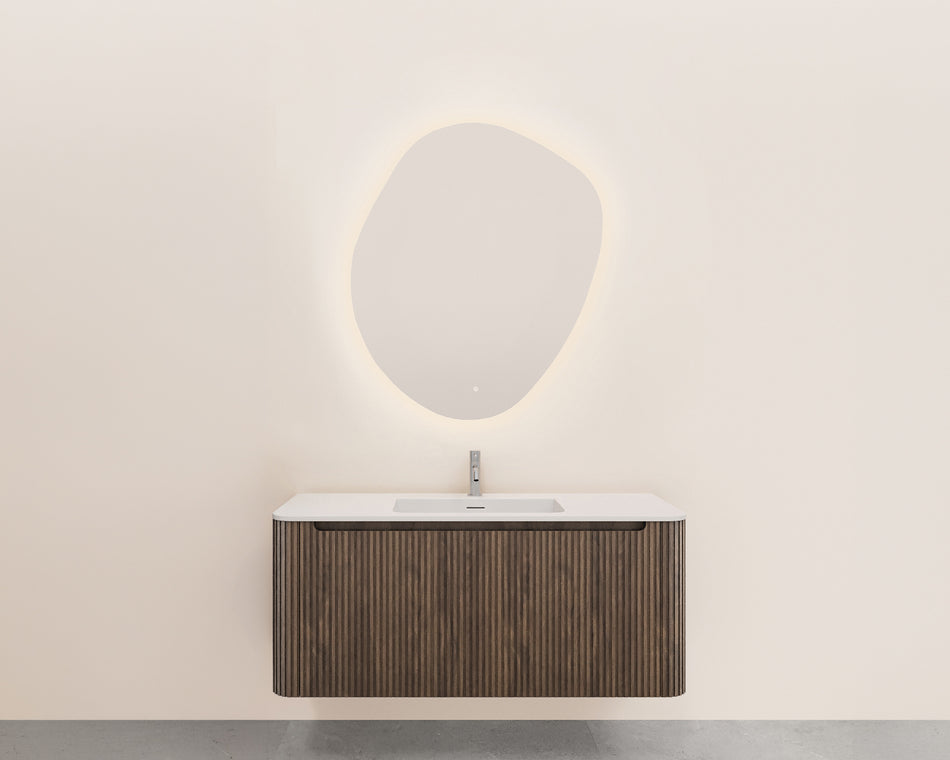 Sulora onderkast afgeronde hoeken geribbeld met 1 lade 1 uitsparing 120 x 48 cm bruin eiken