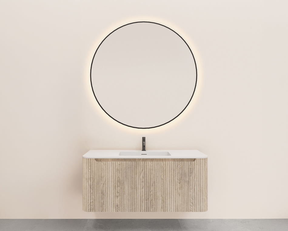 Sulora onderkast afgeronde hoeken geribbeld met 1 lade 1 uitsparing 120 x 48 cm licht eiken