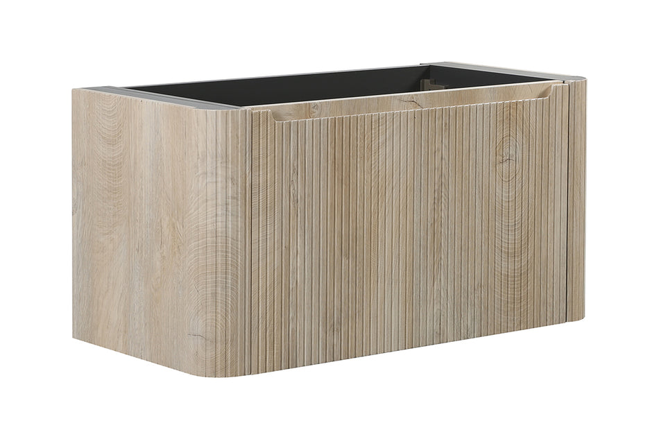 Sulora onderkast afgeronde hoeken geribbeld met 1 lade 1 uitsparing 80 x 48 cm licht eiken