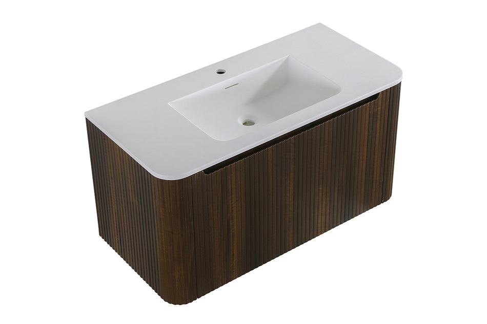 Sulora onderkast afgeronde hoeken geribbeld met 1 lade 1 uitsparing 120 x 48 cm walnoot
