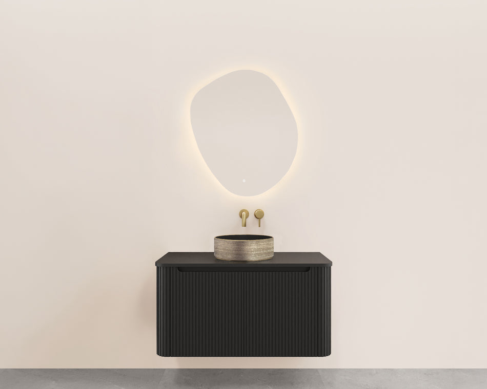 Sulora onderkast afgeronde hoeken geribbeld met 1 lade 1 uitsparing 100 x 48 cm mat zwart