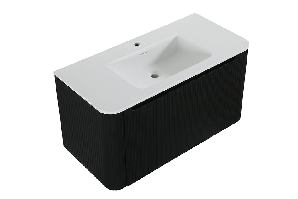 Sulora onderkast afgeronde hoeken geribbeld met 1 lade 1 uitsparing 100 x 48 cm mat zwart