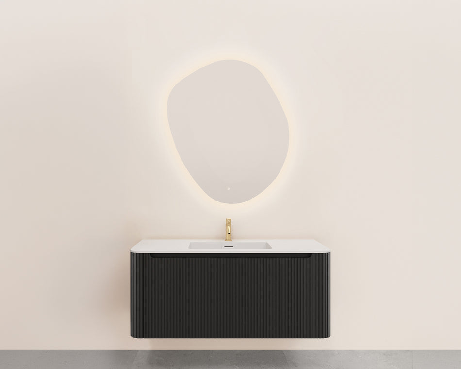 Sulora onderkast afgeronde hoeken geribbeld met 1 lade 1 uitsparing 120 x 48 cm mat zwart