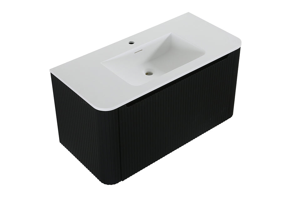 Sulora onderkast afgeronde hoeken geribbeld met 1 lade 1 uitsparing 120 x 48 cm mat zwart