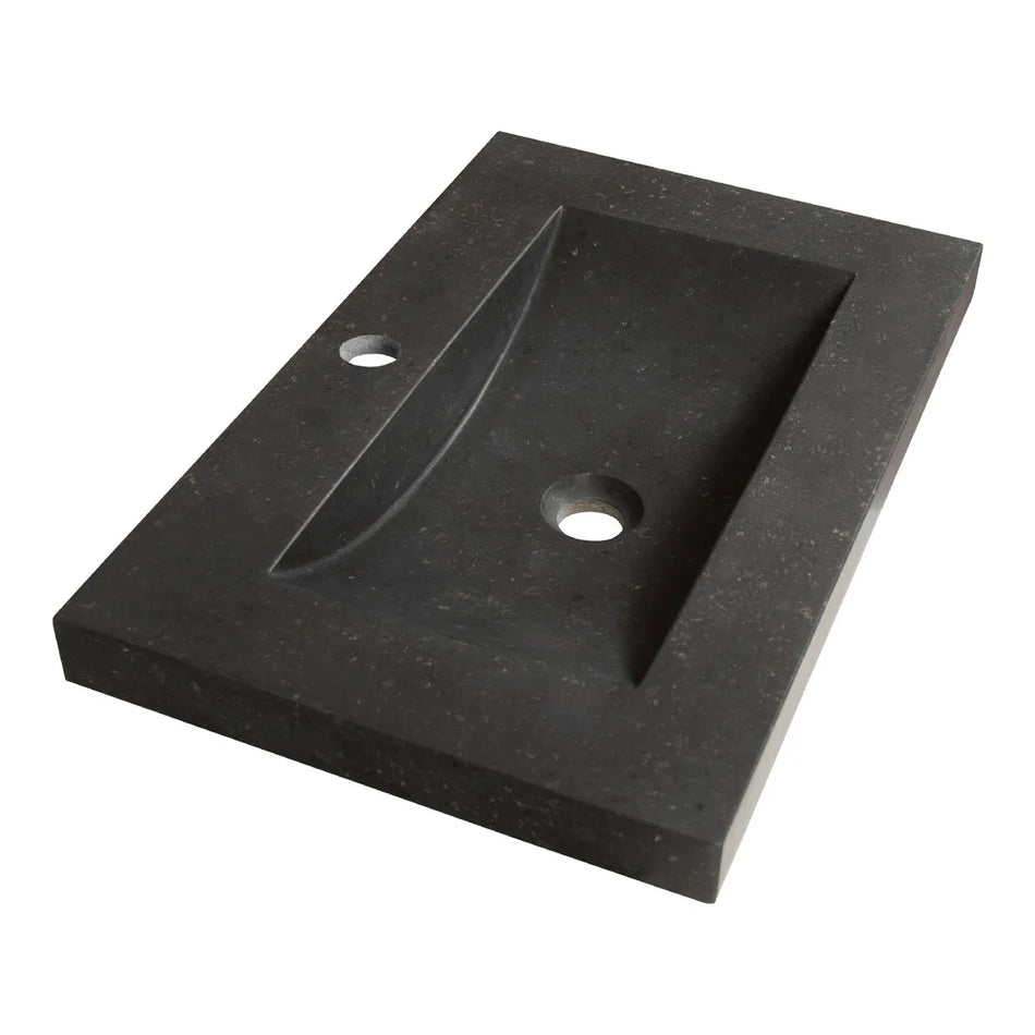 BRAUER Magma wastafel 60x46cm - 1 wasbak - 0 of 1 kraangat - natuursteen basalt - antraciet
