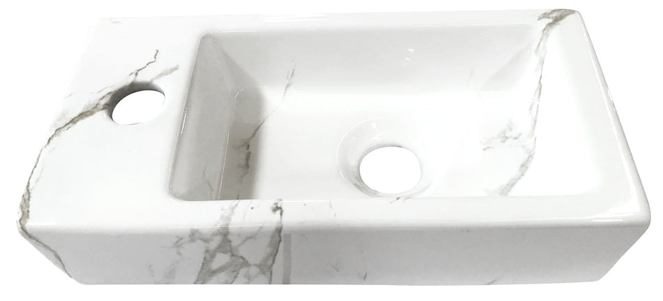 Fontein SET Rhea S mini - Fontein links carrara - Kraan, sifon en afvoerplug - Geborsteld messing