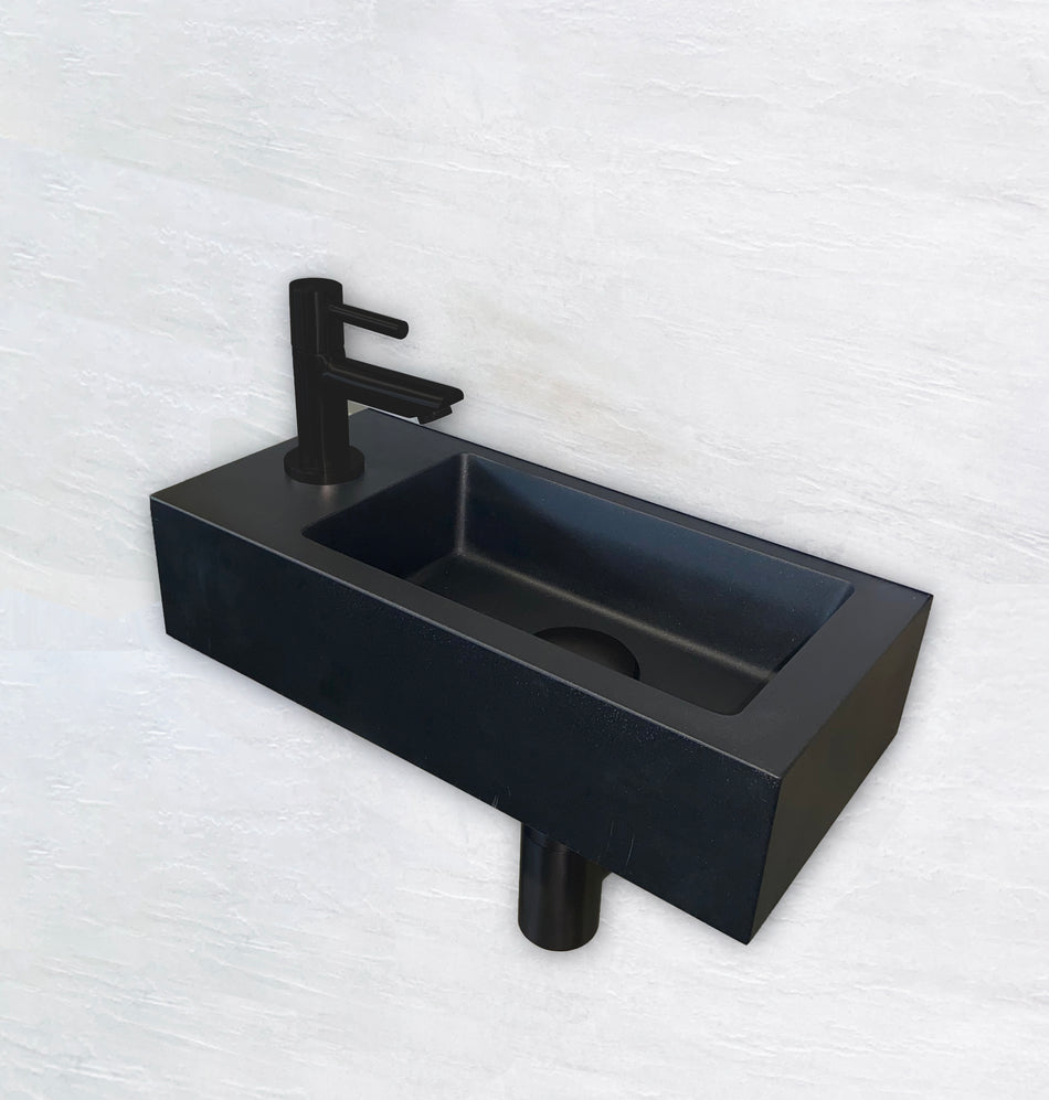 Fontein SET Rhea S mini - Fontein links - Kraan, sifon en afvoerplug - Mat zwart