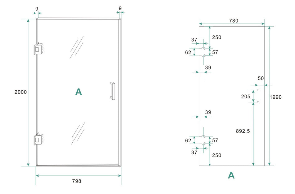 Less nisdeur 800 x 2000 x 8 mm nano vintage brons glas/geborsteld messing