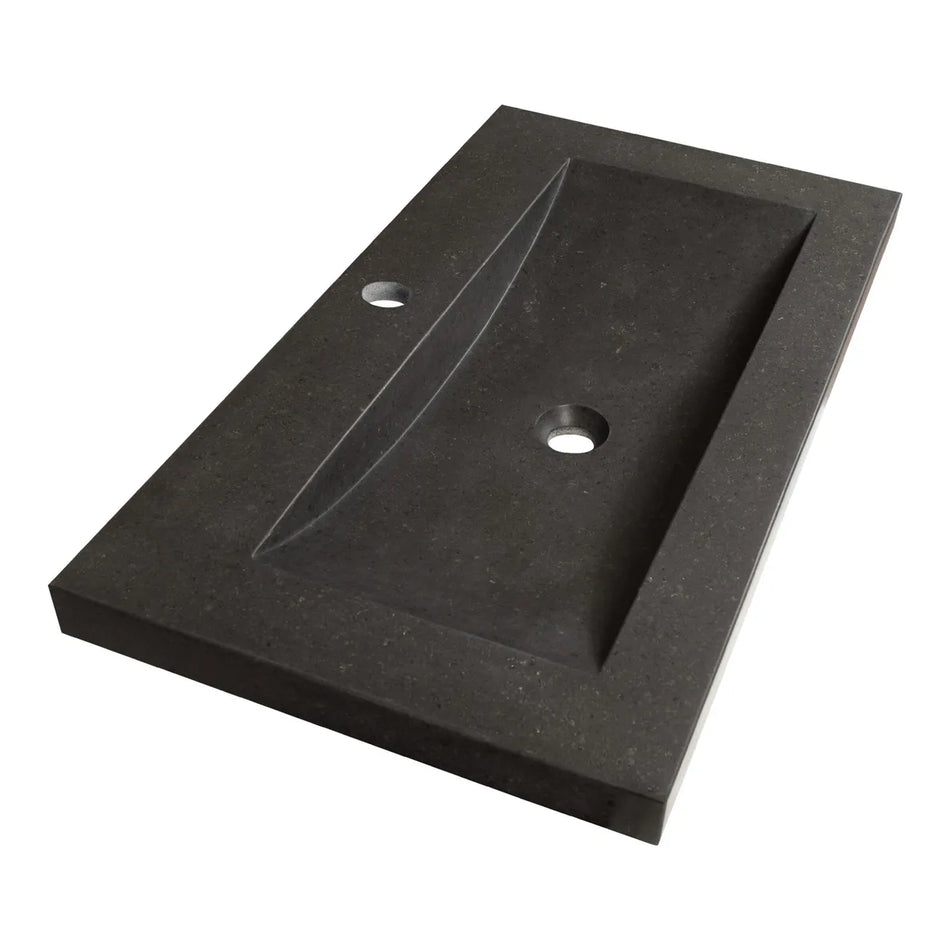 BRAUER Magma wastafel 80x46cm - 1 wasbak - 0 of 1 kraangat - natuursteen basalt - antraciet