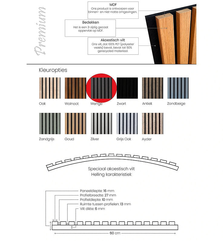 3 zijdig - WENGE akoestische wandpaneel - 280×60