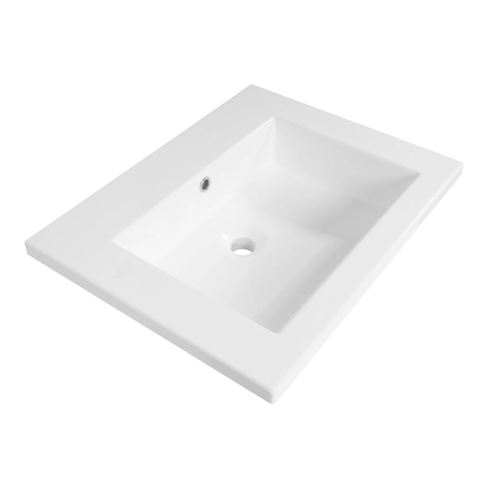 BRAUER Solar slim wastafel 60x46cm - 1 wasbak - 0 of 1 kraangat - mineraalmarmer - zijdeglans wit