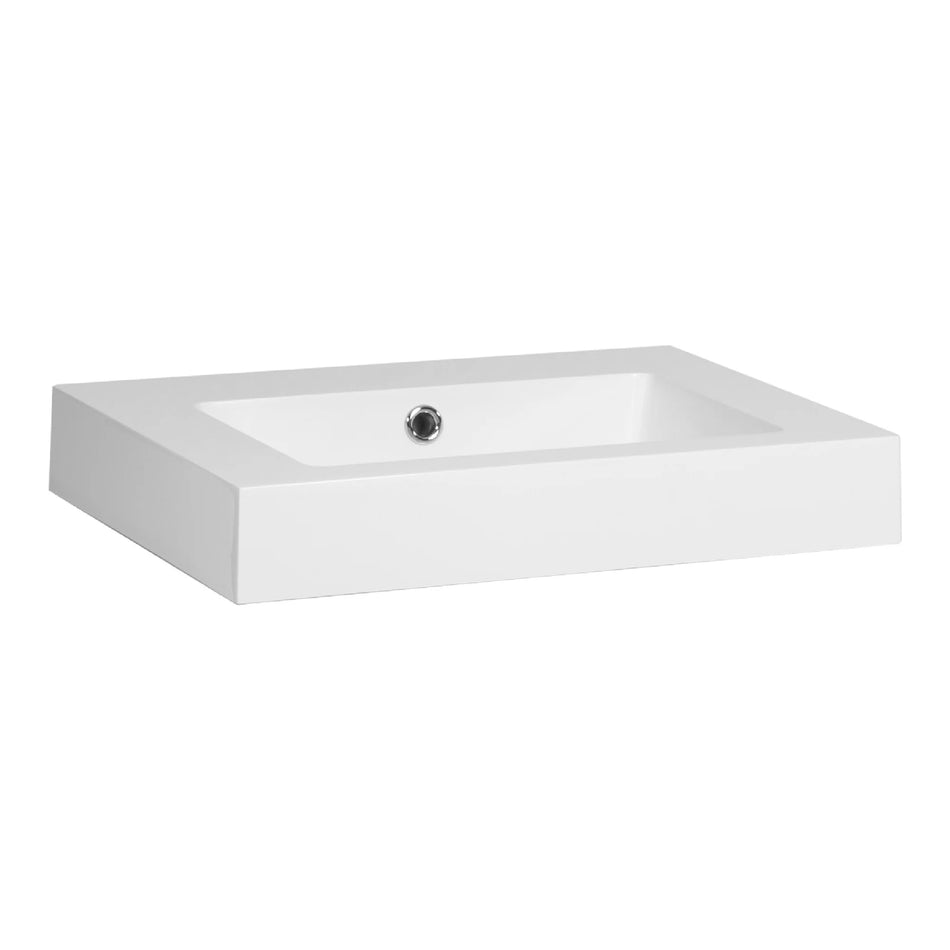 BRAUER Solar thick wastafel 60x46cm - 1 wasbak - 0 of 1 kraangat - mineraalmarmer - zijdeglans wit