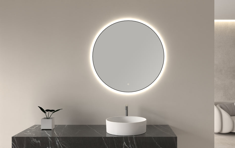 Novi spiegel rond met LED, dimbaar - 80 cm - mat zwart