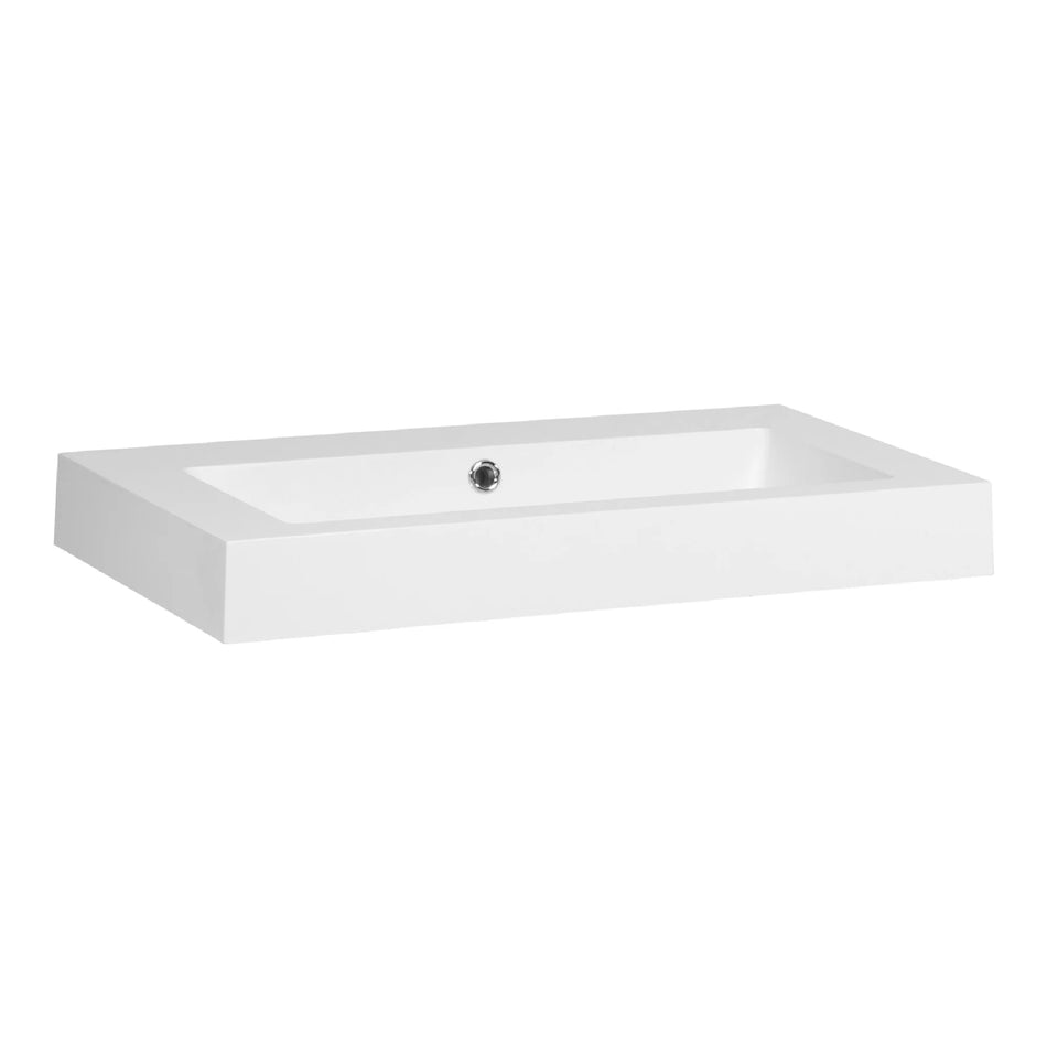 BRAUER Solar thick wastafel 80x46cm - 1 wasbak - 0 of 1 kraangat - mineraalmarmer - zijdeglans wit