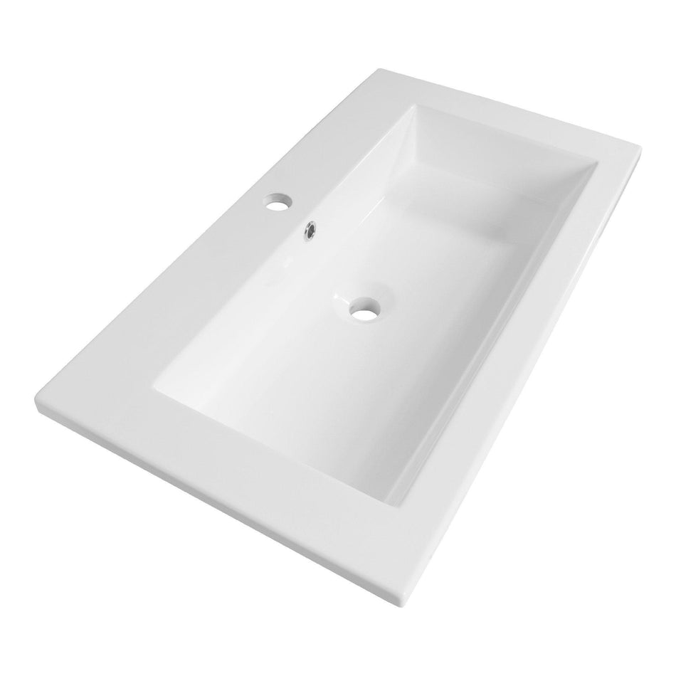 BRAUER Solar Slim wastafel 80x46x2.5cm - 1 wasbak - 0 of 1 kraangaten - mineraalmarmer - zijdeglans wit