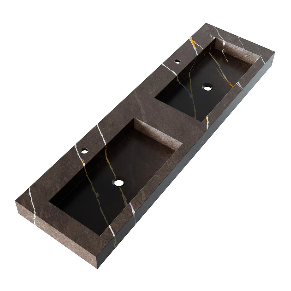 BRAUER Coral wastafel 160x46cm - 2 wasbak - 0 of 2 kraangat - marmerlook - Calacatta gold, copper brown en nero marquina