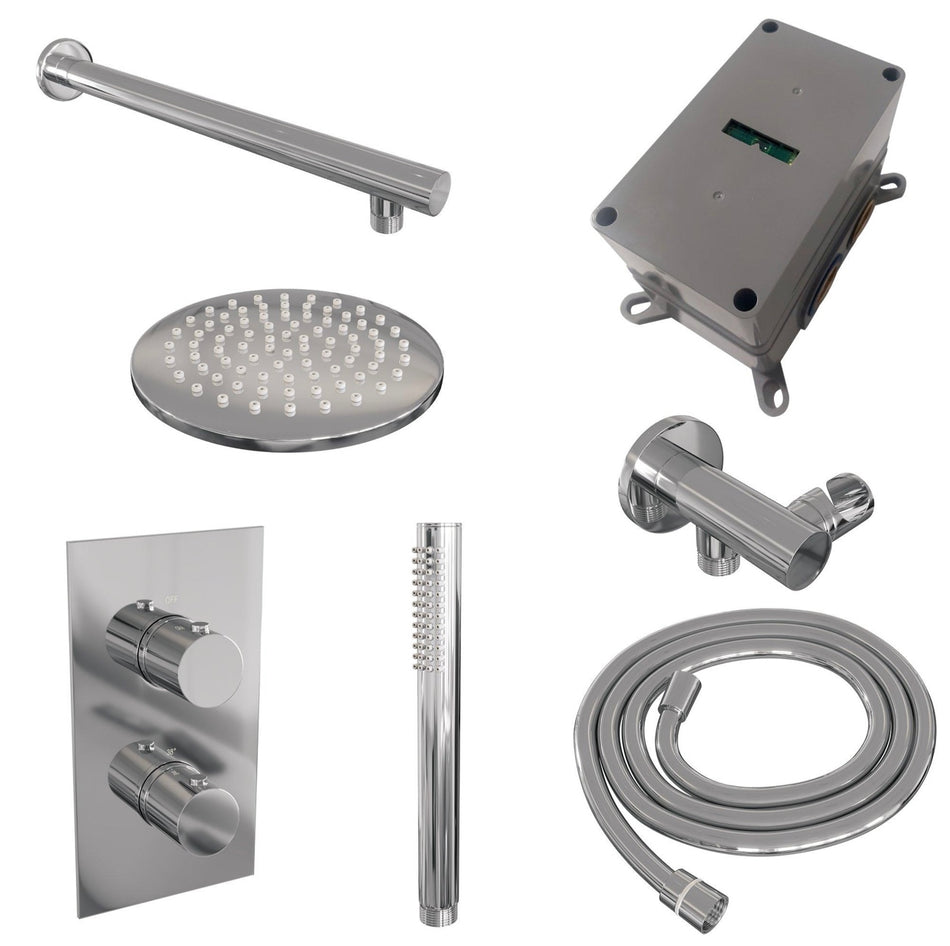 Brauer thermostatische inbouw regendouche met 3-weg omstel - edition, carving of stripe - verschillende kleuren - met rechte muurarm