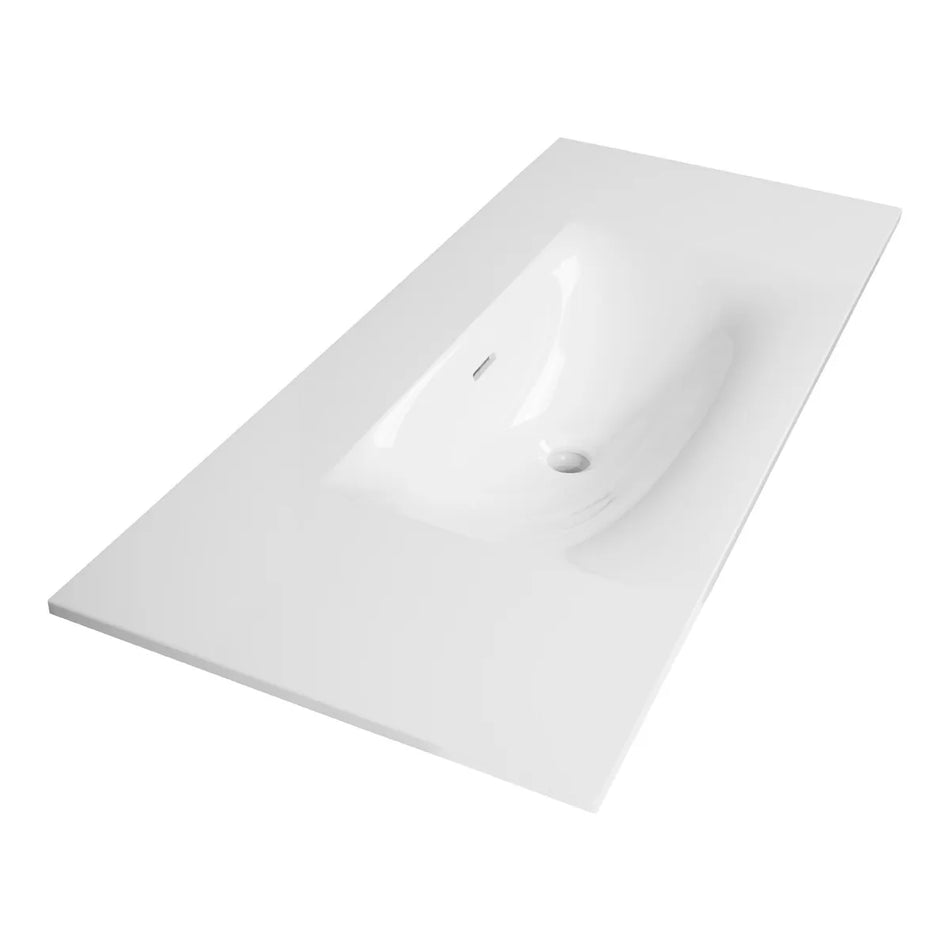 BRAUER Glacier wastafel 100x46cm - 1 wasbak - 0 of 1 kraangat - fine stone - hoogglans wit of mat wit