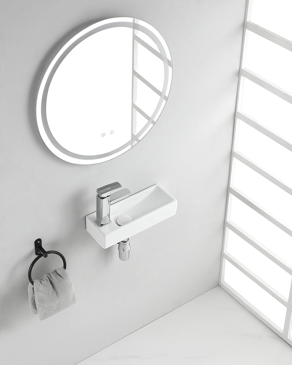 Trim mini fontein links - 38 x 14 x 8 cm - Keramiek glans wit