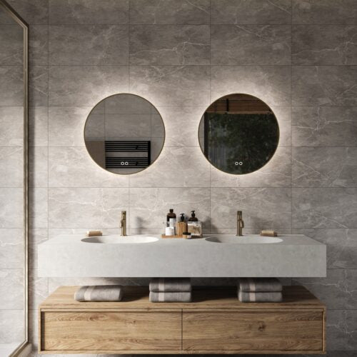 Ronde badkamerspiegel 80x80 cm - Vol messing frame