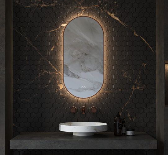 Ovale badkamerspiegel 40x90 cm - Met koperen frame