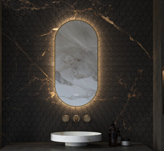 Ovale badkamerspiegel 40x90 cm - Met messing frame