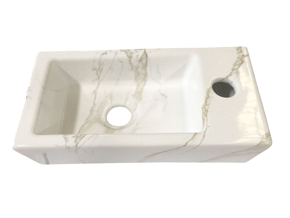 Rhea S mini fontein rechts - 36,5 x 18 x 9 cm - Keramiek carrara
