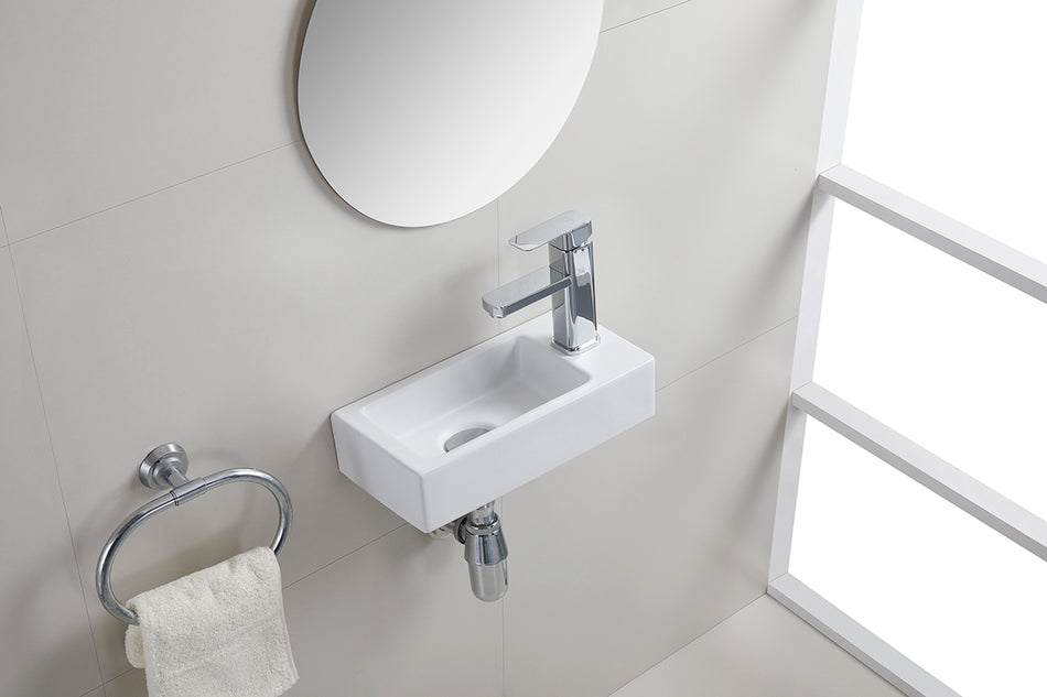 Rhea S mini fontein rechts - 36,5 x 18 x 9 cm - Keramiek mat wit