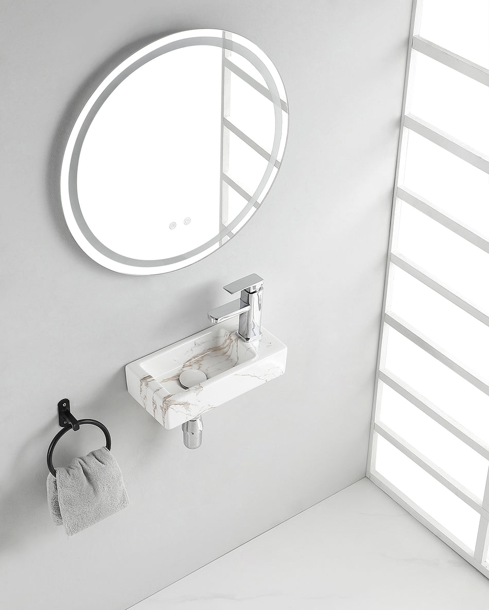 Rhea S mini fontein rechts - 36,5 x 18 x 9 cm - Keramiek carrara