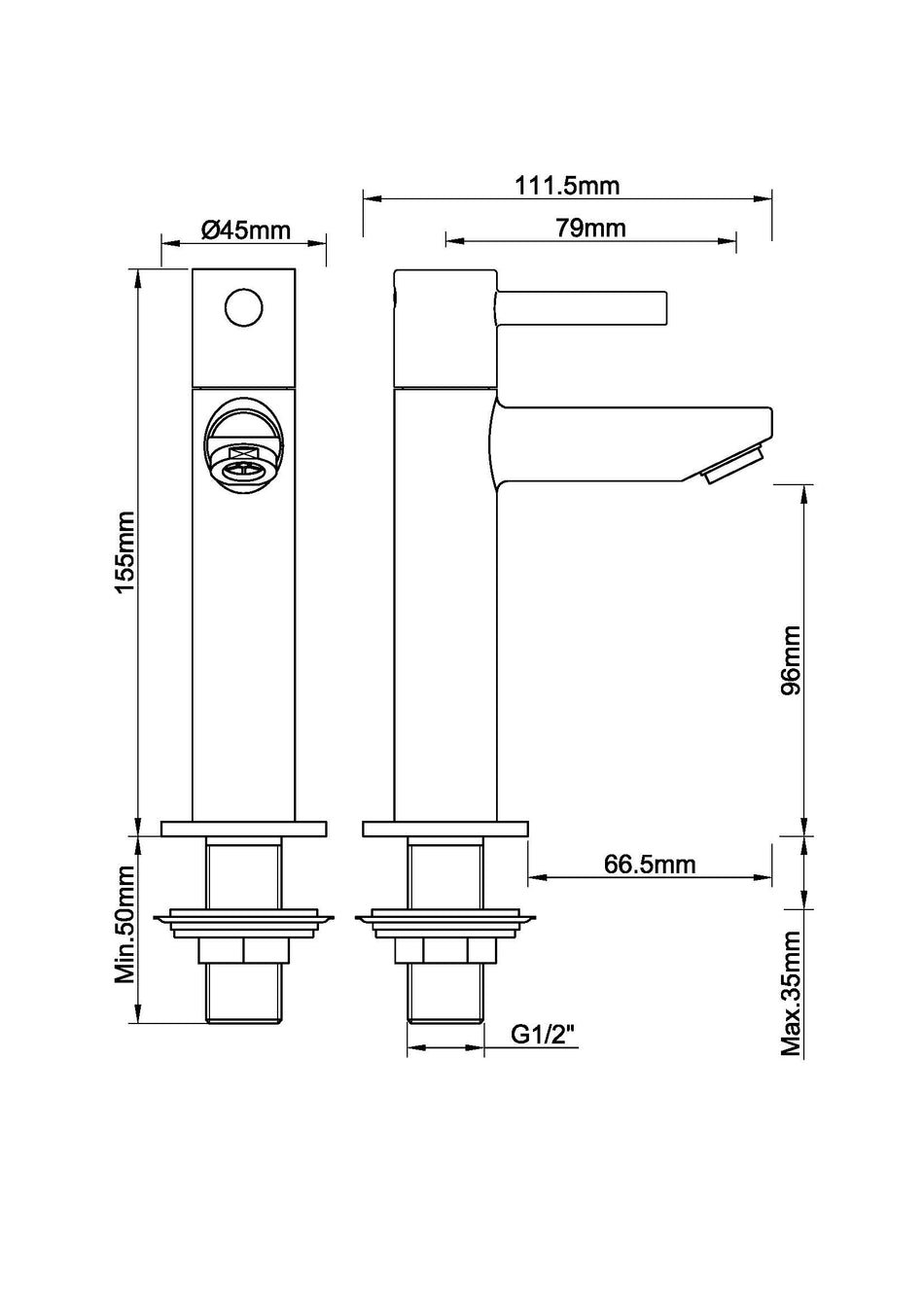 Caral Amador fonteinkraan XL Kiwa 1/2'' geborsteld staal PVD