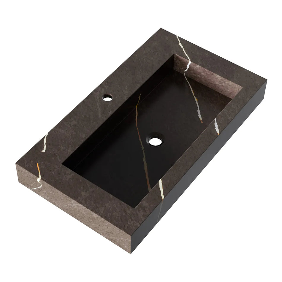BRAUER Coral wastafel 80x46cm - 1 wasbak - 0 of 1 kraangat - marmerlook - Calacatta gold, copper brown en nero marquina