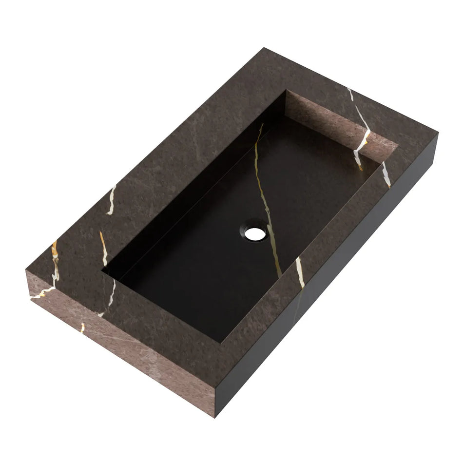 BRAUER Coral wastafel 80x46cm - 1 wasbak - 0 of 1 kraangat - marmerlook - Calacatta gold, copper brown en nero marquina