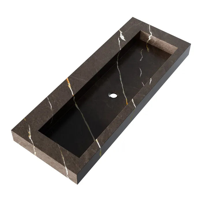 BRAUER Coral wastafel 120x46cm - enkel of dubbele wasbak - 0 t/m 1 kraangat - marmerlook - Calacatta gold, copper brown en nero marquina
