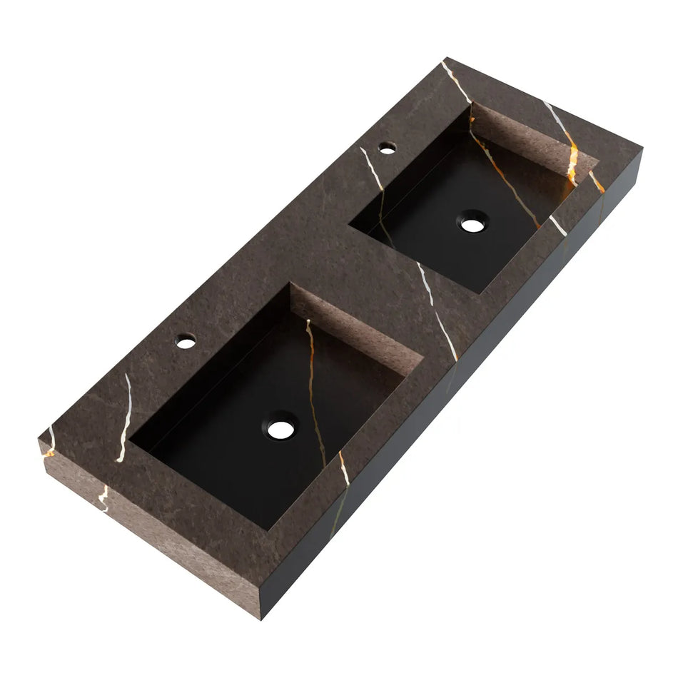 BRAUER Coral wastafel 120x46cm - enkel of dubbele wasbak - 0 t/m 1 kraangat - marmerlook - Calacatta gold, copper brown en nero marquina