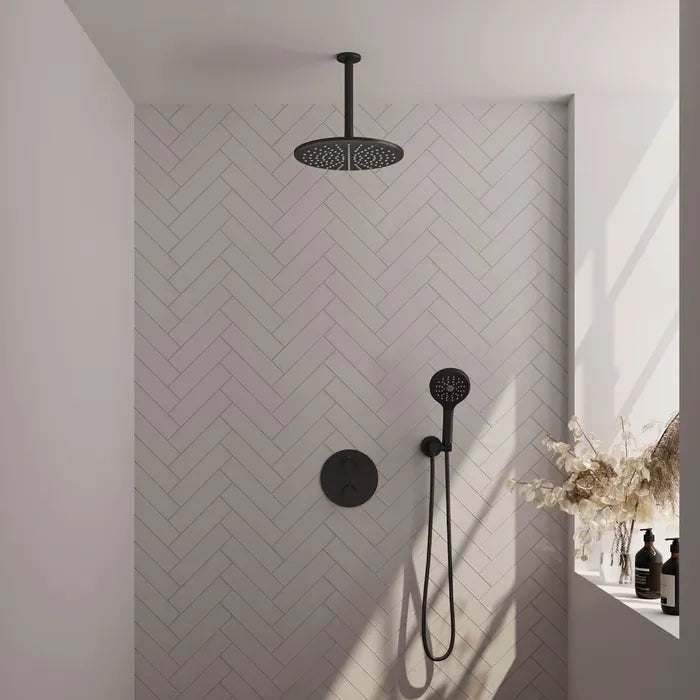 Brauer thermostatische inbouw regendouche met 3-weg omstel en ronde afdekplaat - edition, carving of stripe - verschillende kleuren - met plafondarm