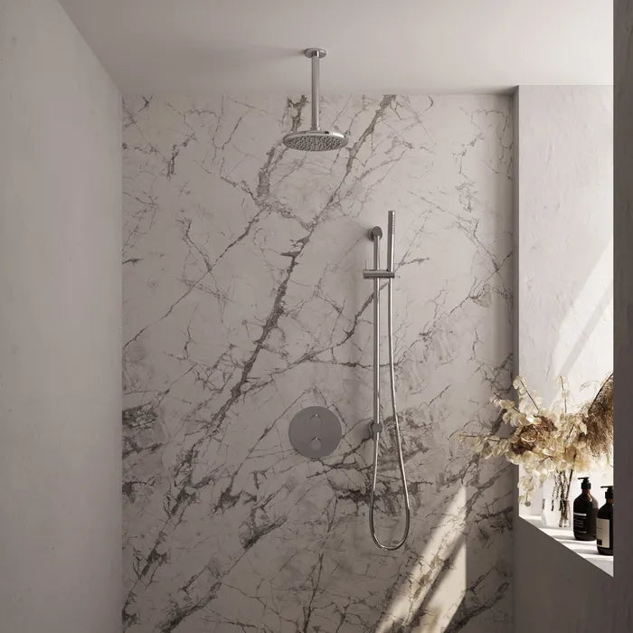 Brauer thermostatische inbouw regendouche met 3-weg omstel en ronde afdekplaat - edition, carving of stripe - in verschilleden kleuren - met glijstang - met plafondarm