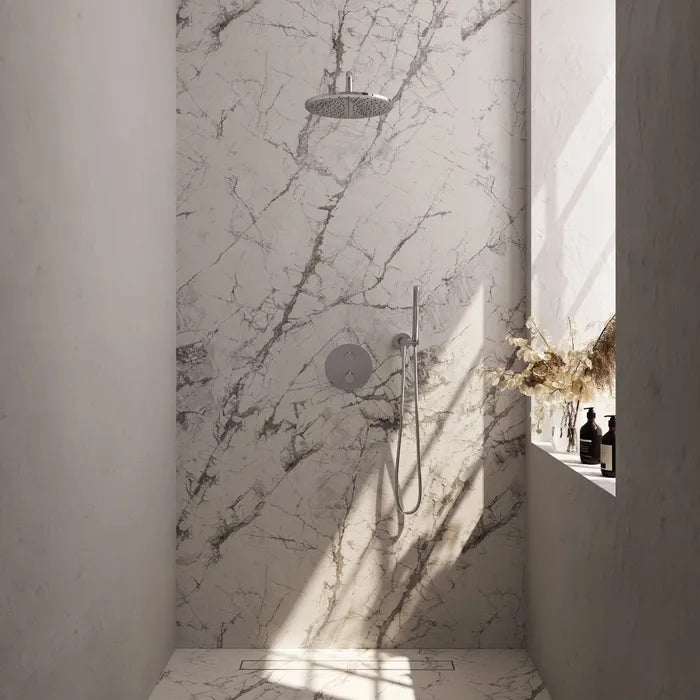 Brauer thermostatische inbouw regendouche met 3-weg omstel en ronde afdekplaat - edition, carving of stripe - verschillende kleuren - met rechte muurarm