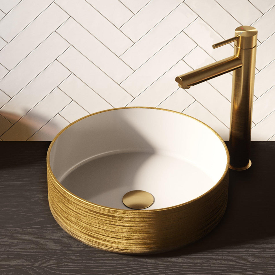 BRAUER Circle waskom - 36x36cm - rond - keramiek - Hoogglans wit & goud