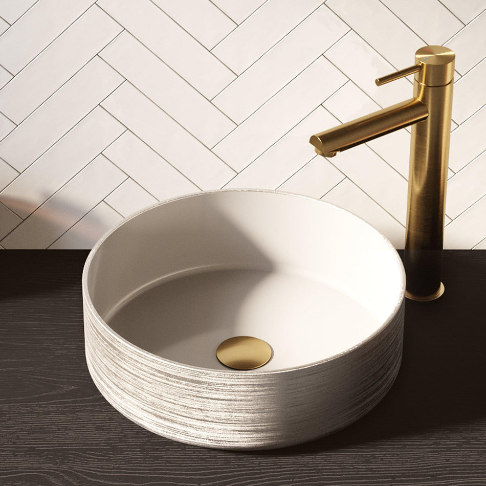 BRAUER Circle waskom - 36x36cm - rond - keramiek - Hoogglans wit & zilver