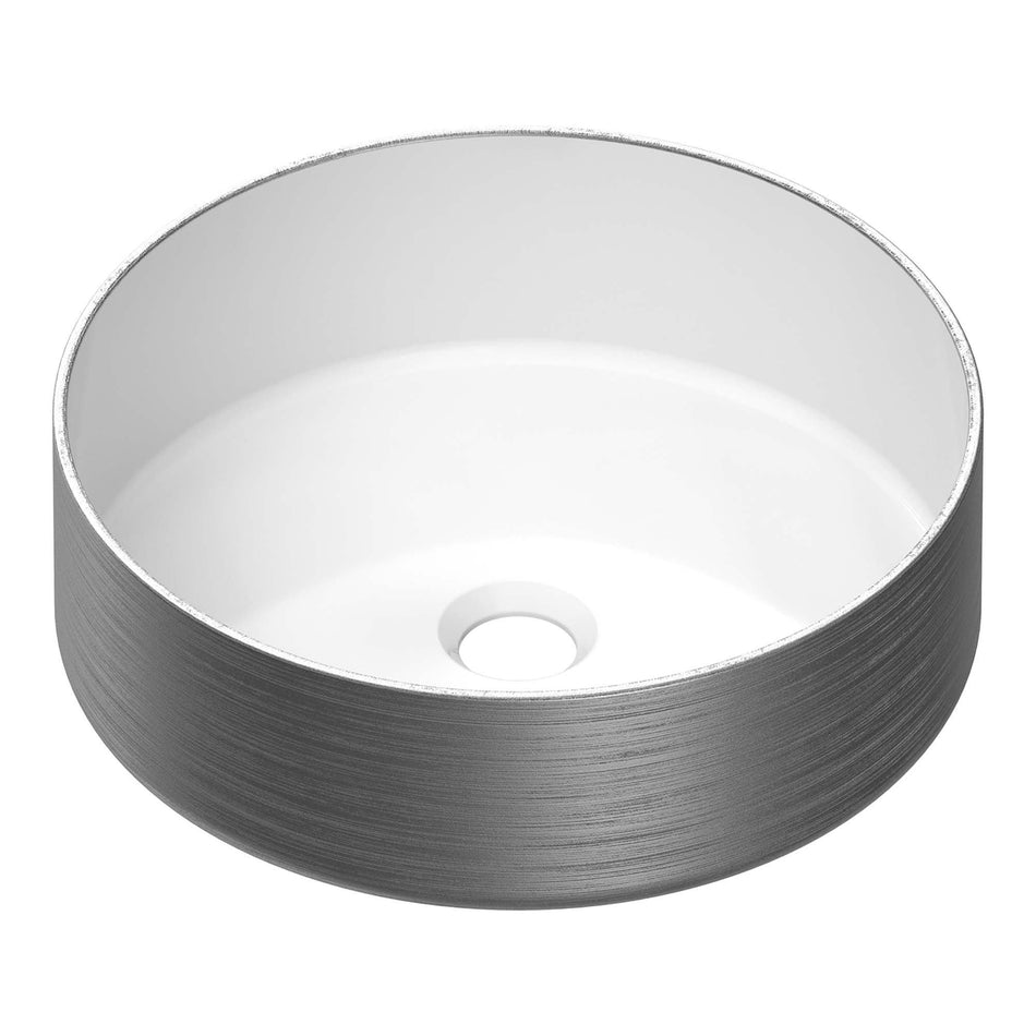 BRAUER Circle waskom - 36x36cm - rond - keramiek - Hoogglans wit & zilver