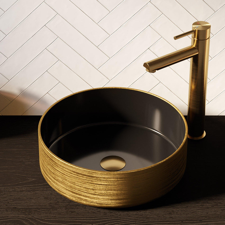 BRAUER Circle waskom - 36x36cm - rond - keramiek - Mat zwart & goud