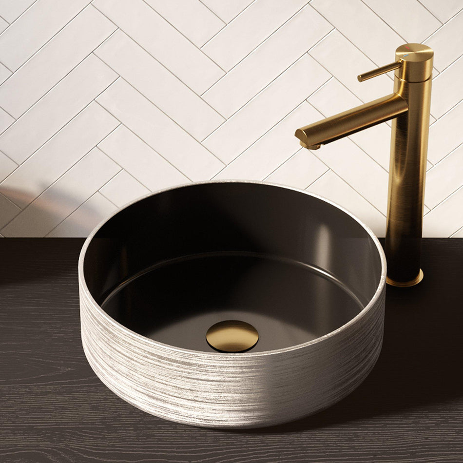 BRAUER Circle waskom - 36x36cm - rond - keramiek - Mat zwart & zilver
