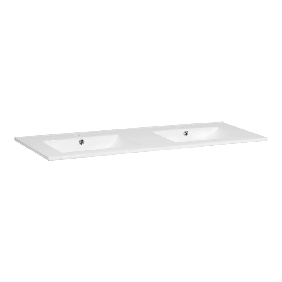 BRAUER Frost wastafel 120x46cm - 1 of 2 wasbak - 1 of 2 kraangat - keramiek - hoogglans wit